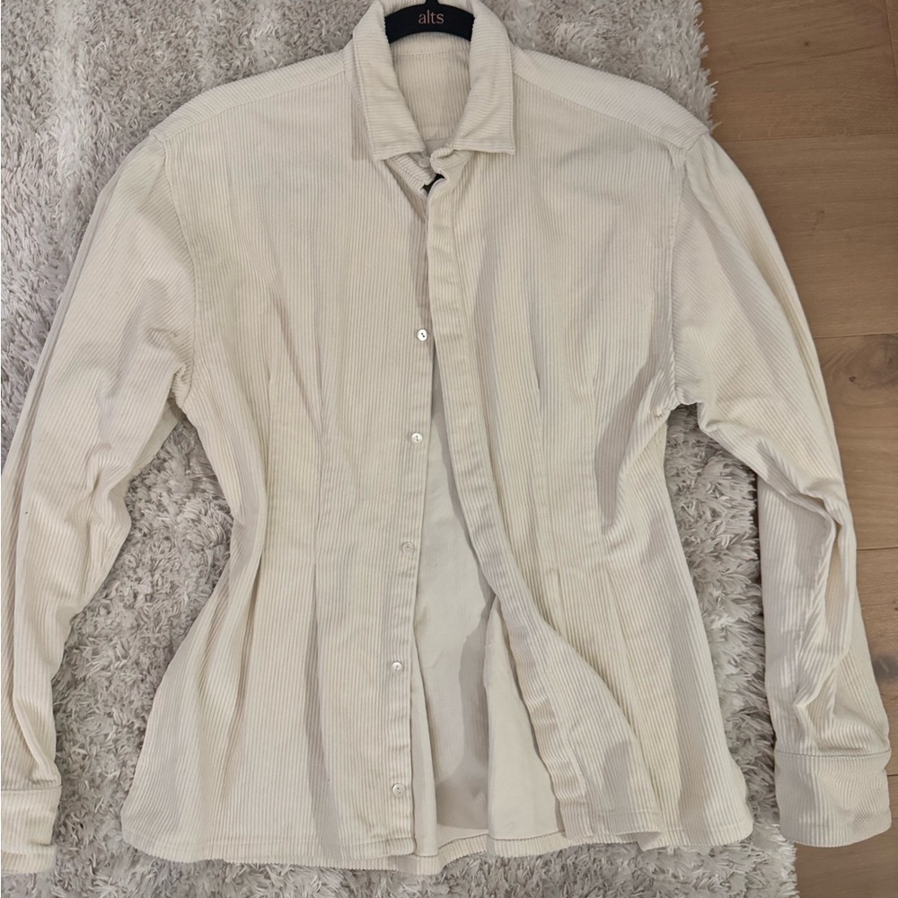 Cream Corduroy Button-Up Shirt